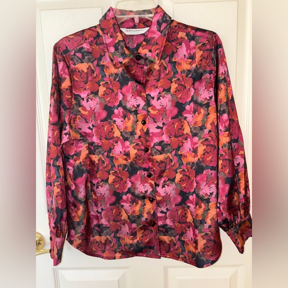 Drapers and Damons Tops - Drapers and Damons Dark Red and Black Floral Button Blouse PM NWOT